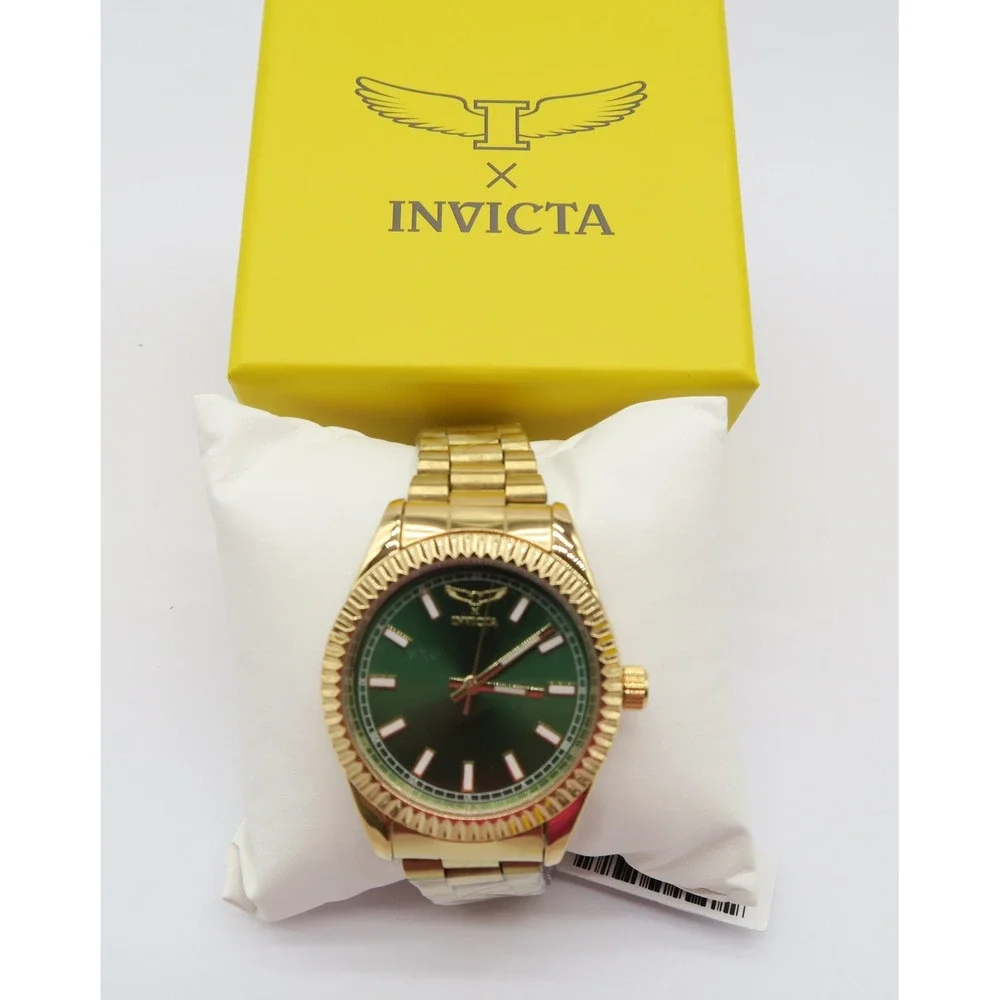 Invicta Specialty I by Invicta 40mm Gold Tone Green Dial Fluted Bezel Watch NEW